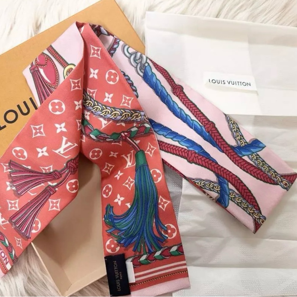Louis Vuitton Pink and Blue Silk Patterned Scarf